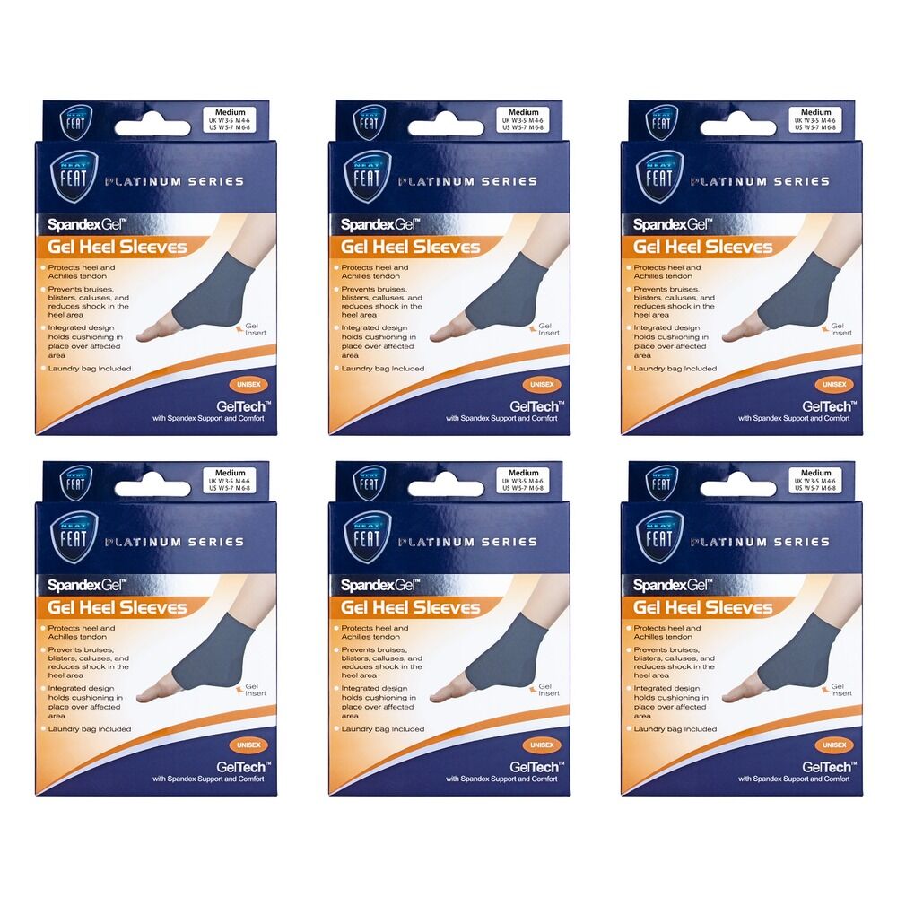 Neat Feat Spandex Gel Heel Sleeve Medium Pack of 6