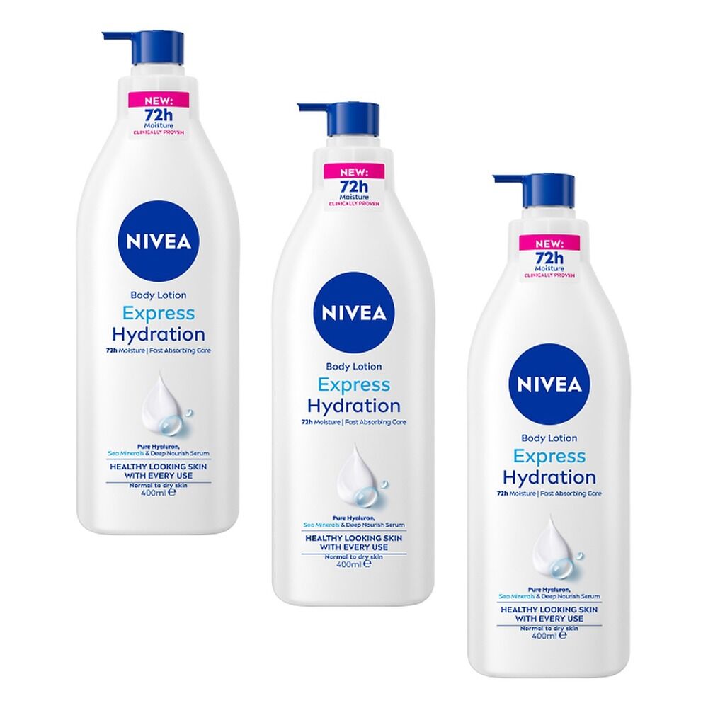 NIVEA Express Hydration Body Lotion, Long-Lasting Moisture, 400mL Pack of 3