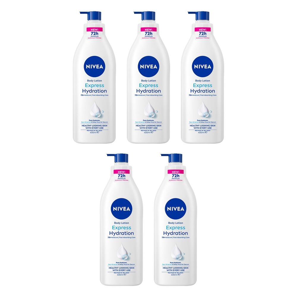 NIVEA Express Hydration Body Lotion, Long-Lasting Moisture, 400mL Pack of 5