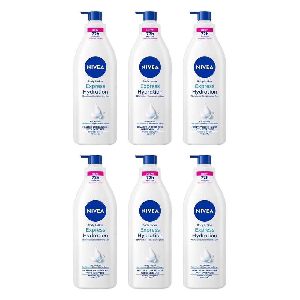 NIVEA Express Hydration Body Lotion, Long-Lasting Moisture, 400mL Pack of 6