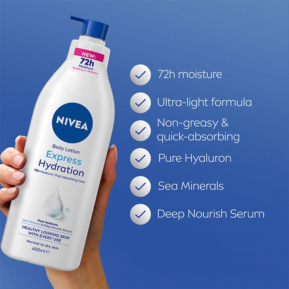 NIVEA Express Hydration Body Lotion, Long-Lasting Moisture, 400mL