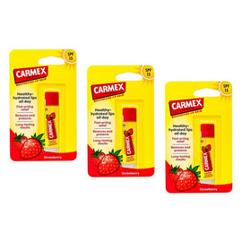 Carmex Classic Click Stick Lip Balm Strawberry SPF15 4.25g x 12 Bundle of 3