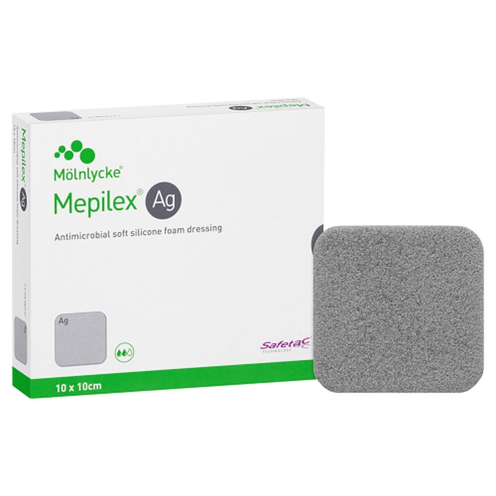 Mepilex Ag Antimicrobial Silicone Foam Dressing 10cm x 10cm 5 Pieces