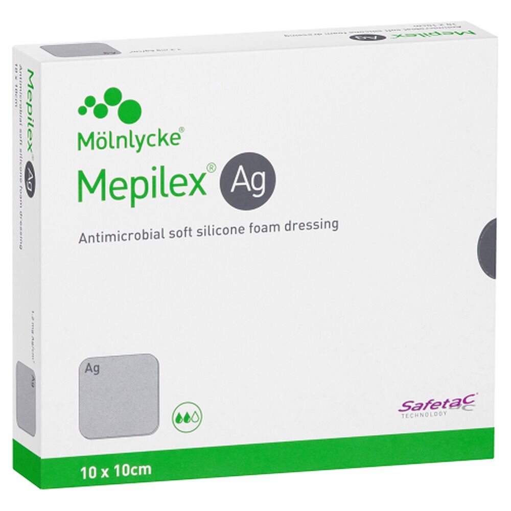 Mepilex Ag Antimicrobial Silicone Foam Dressing 10cm x 10cm 5 Pieces