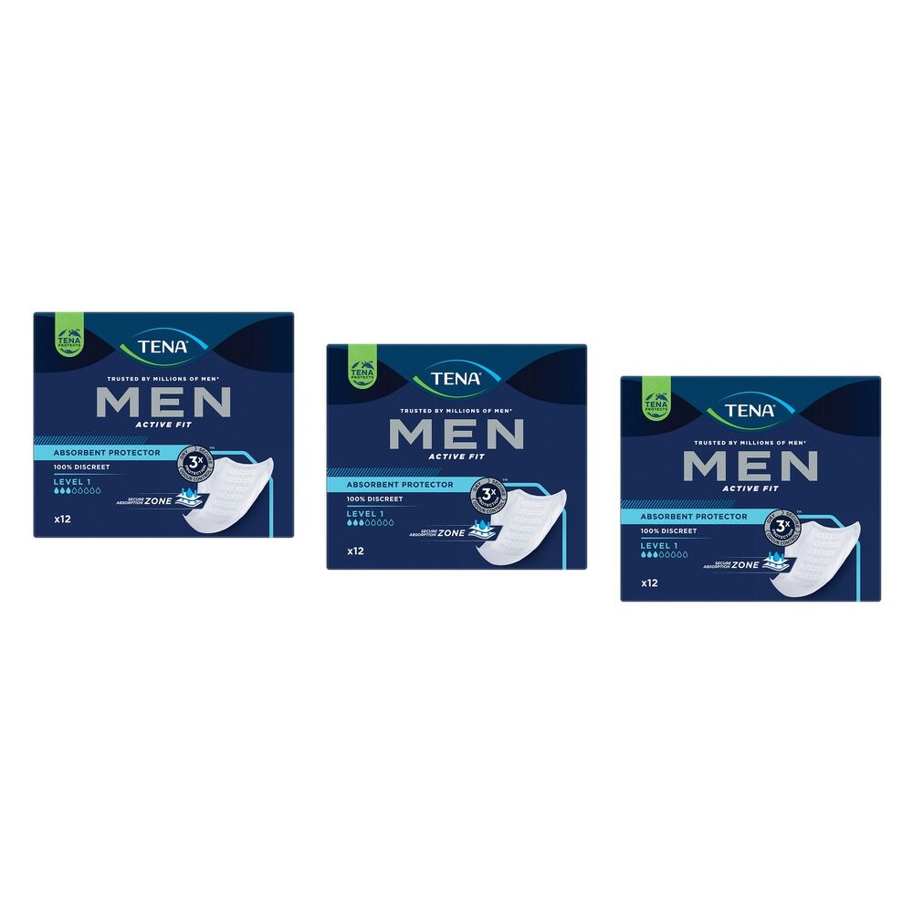 Tena Men Active Fit Absorbent Protector Level 1 12 Pack x 4 Bundle of 3