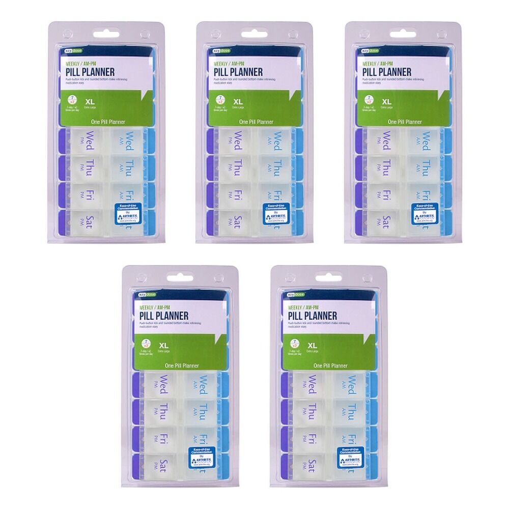 Ezy Dose 7 Day Push Button Pill Reminder Extra Large Pack of 5