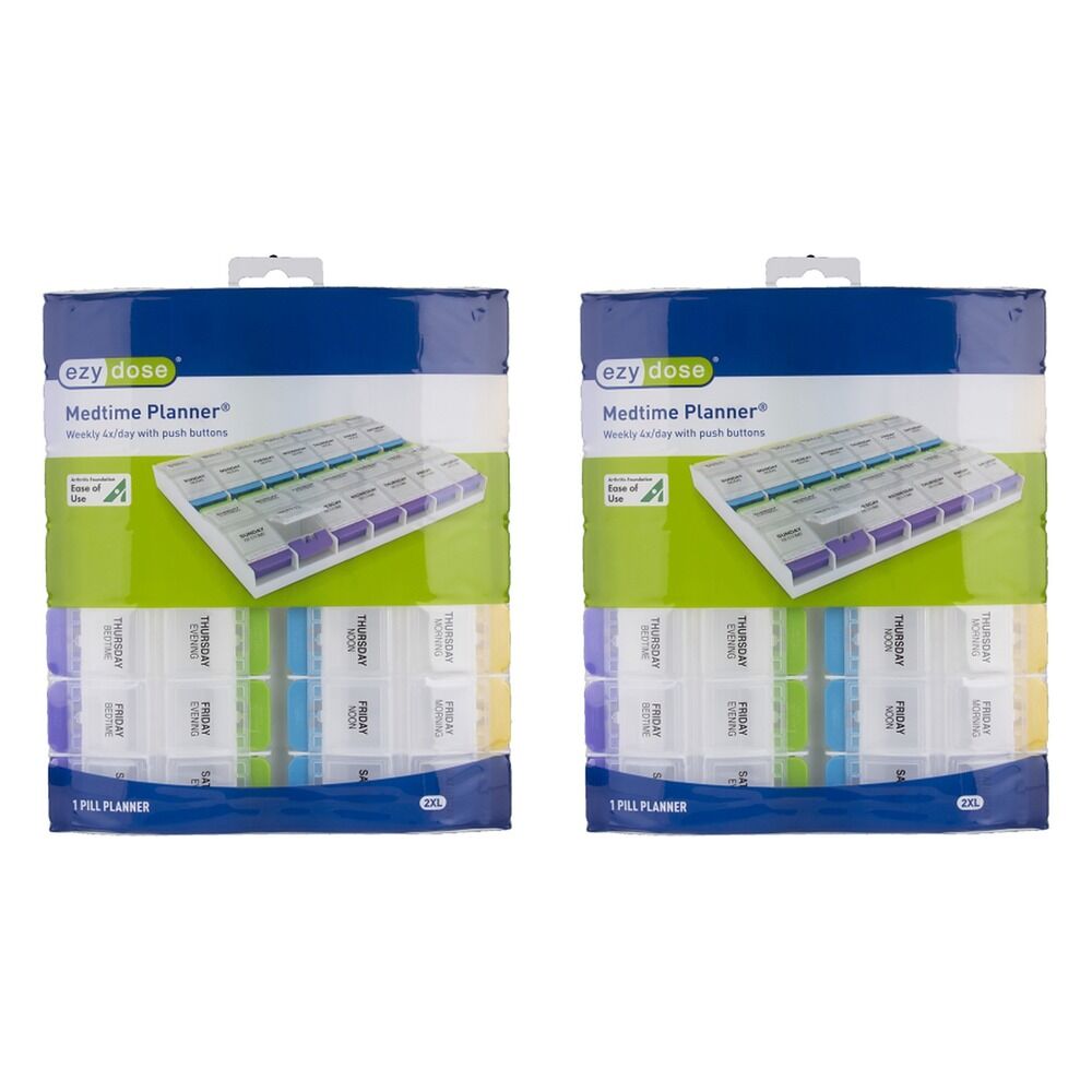 Ezy Dose Push Button Pill Reminder 7 Day XL Medtime Pack of 2