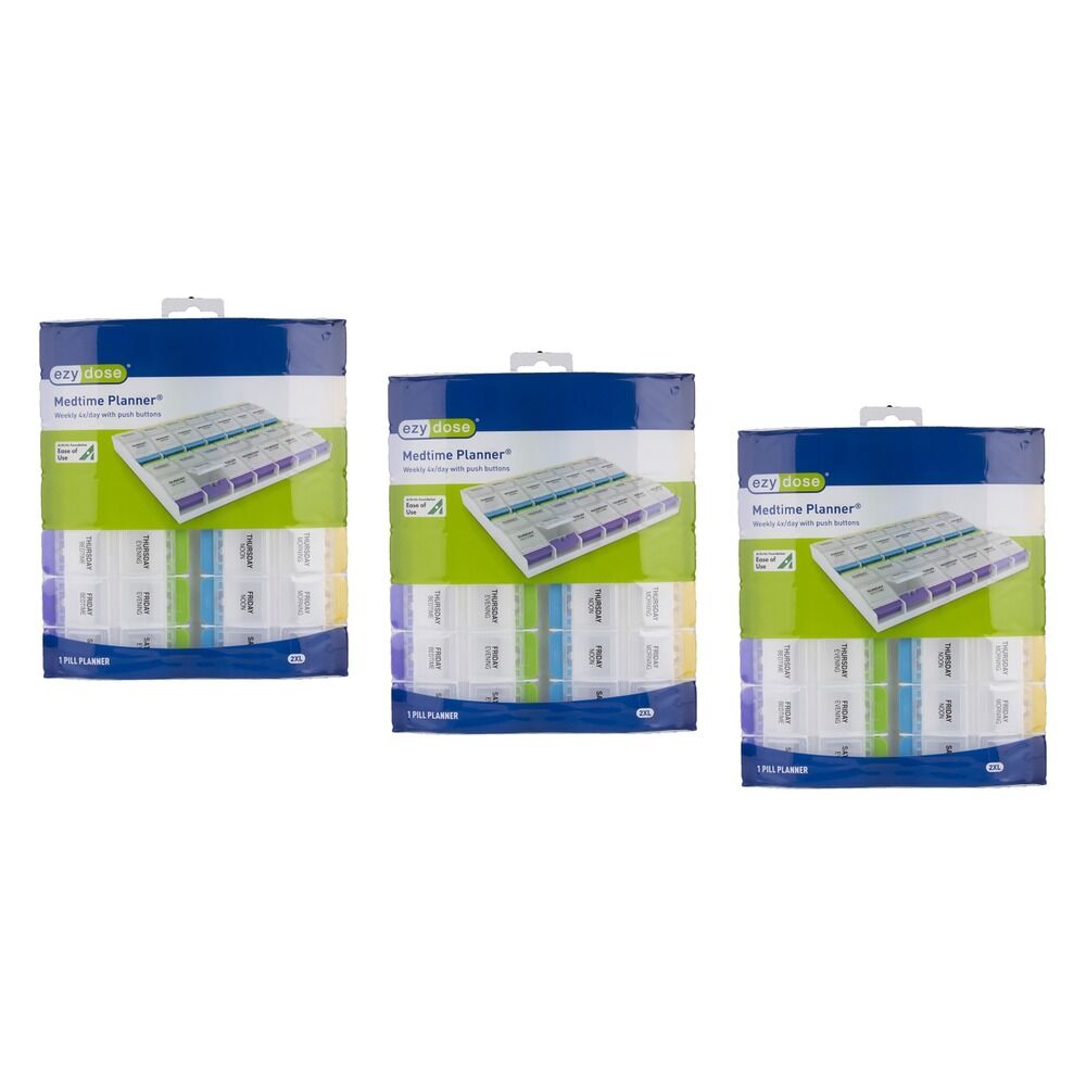 Ezy Dose Push Button Pill Reminder 7 Day XL Medtime Pack of 3