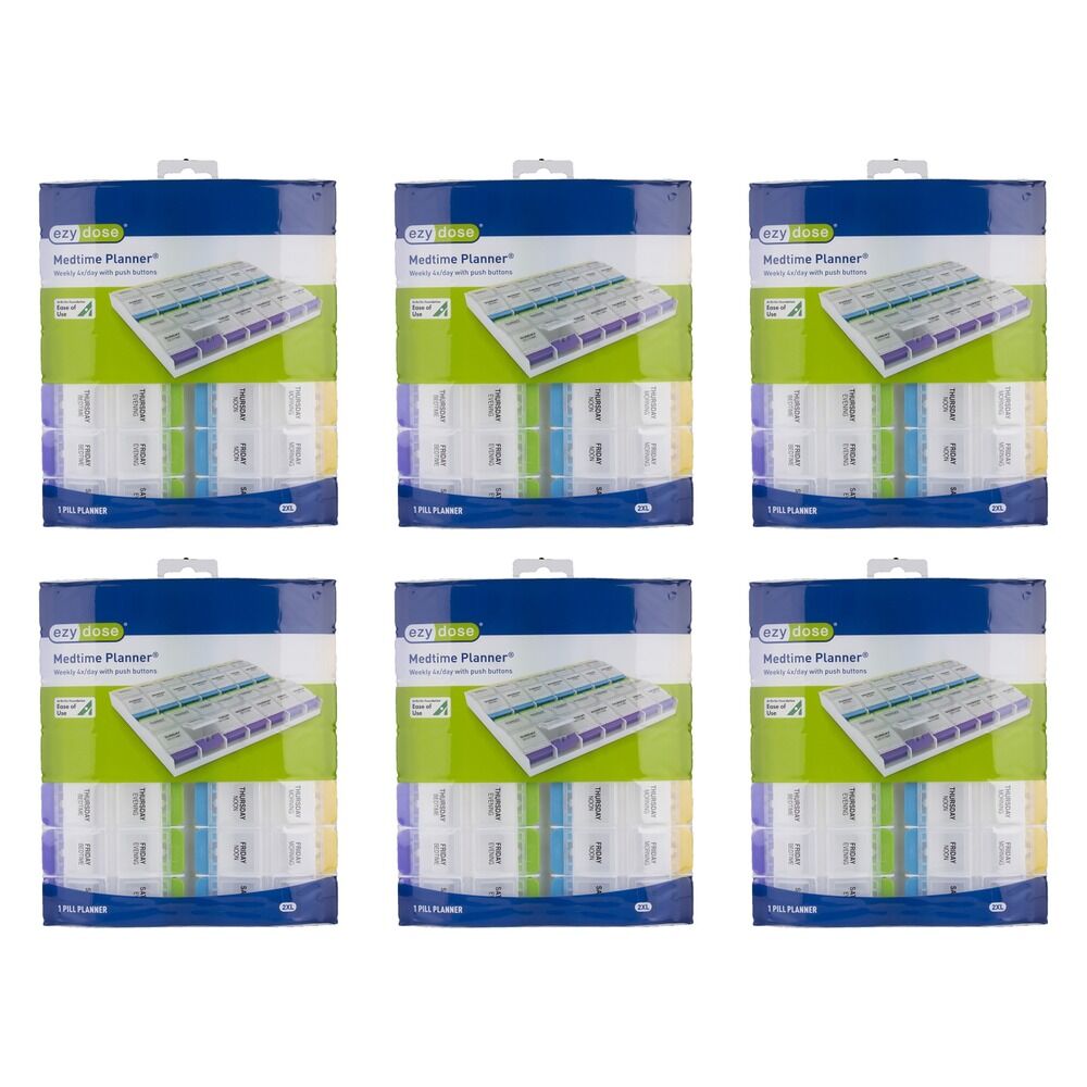 Ezy Dose Push Button Pill Reminder 7 Day XL Medtime Pack of 6