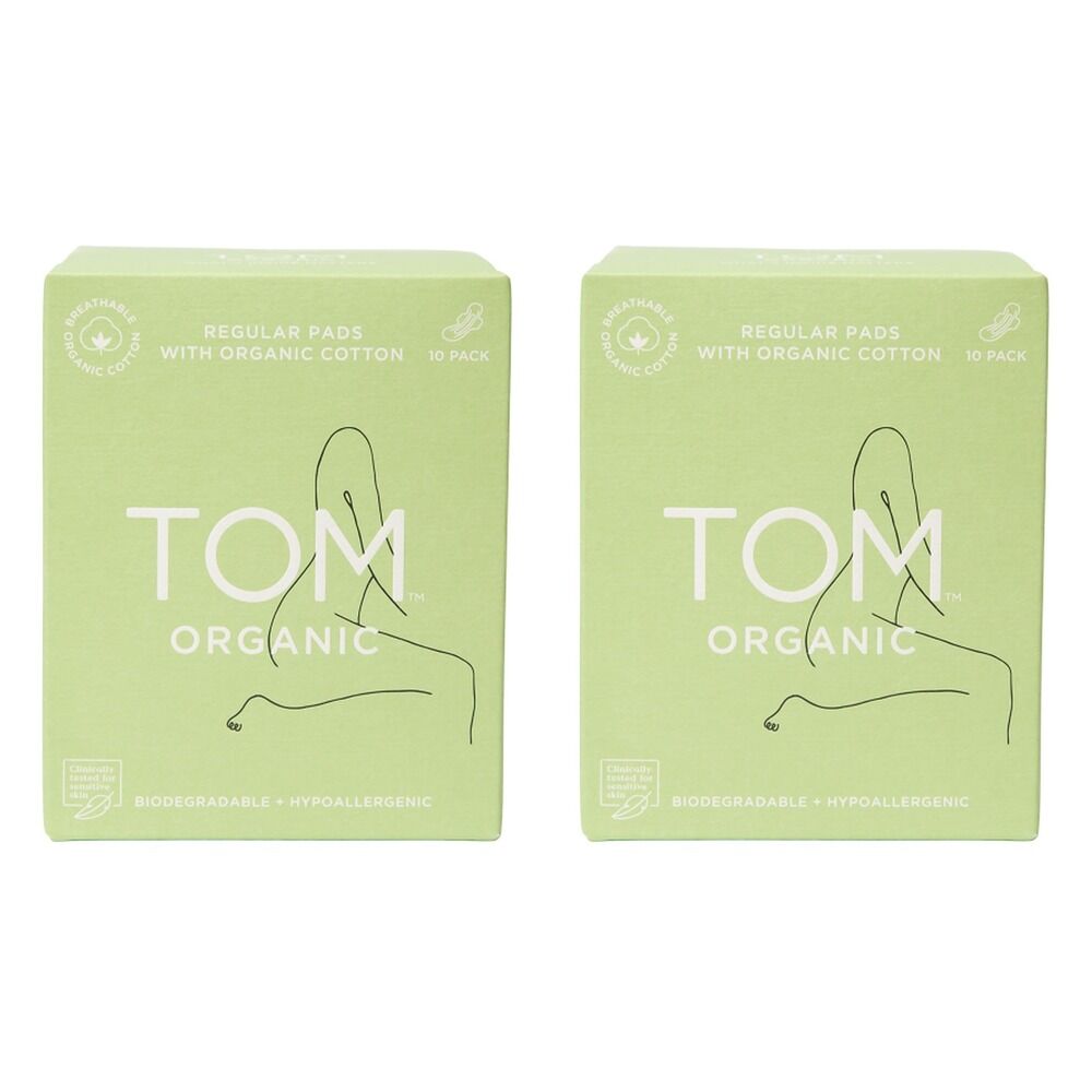 TOM Organic Regular Pads with Wings 10 Pack Bundle of 2
