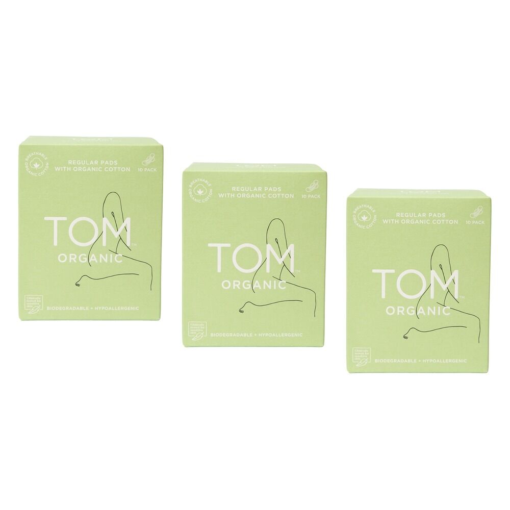 TOM Organic Regular Pads with Wings 10 Pack Bundle of 3