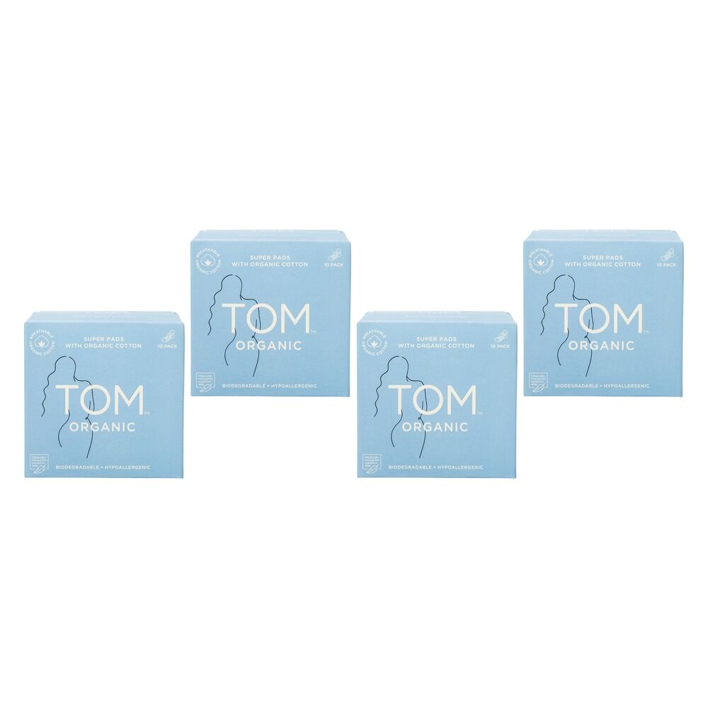 TOM Organic Super Pads with Wings 10 Pack Bundle of 4