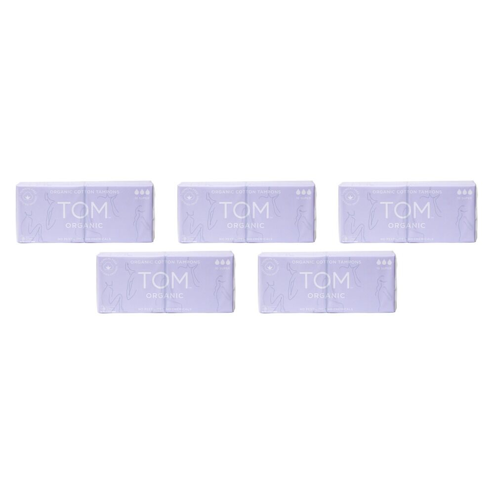 TOM Organic Super Tampons 16 Pack Bundle of 5