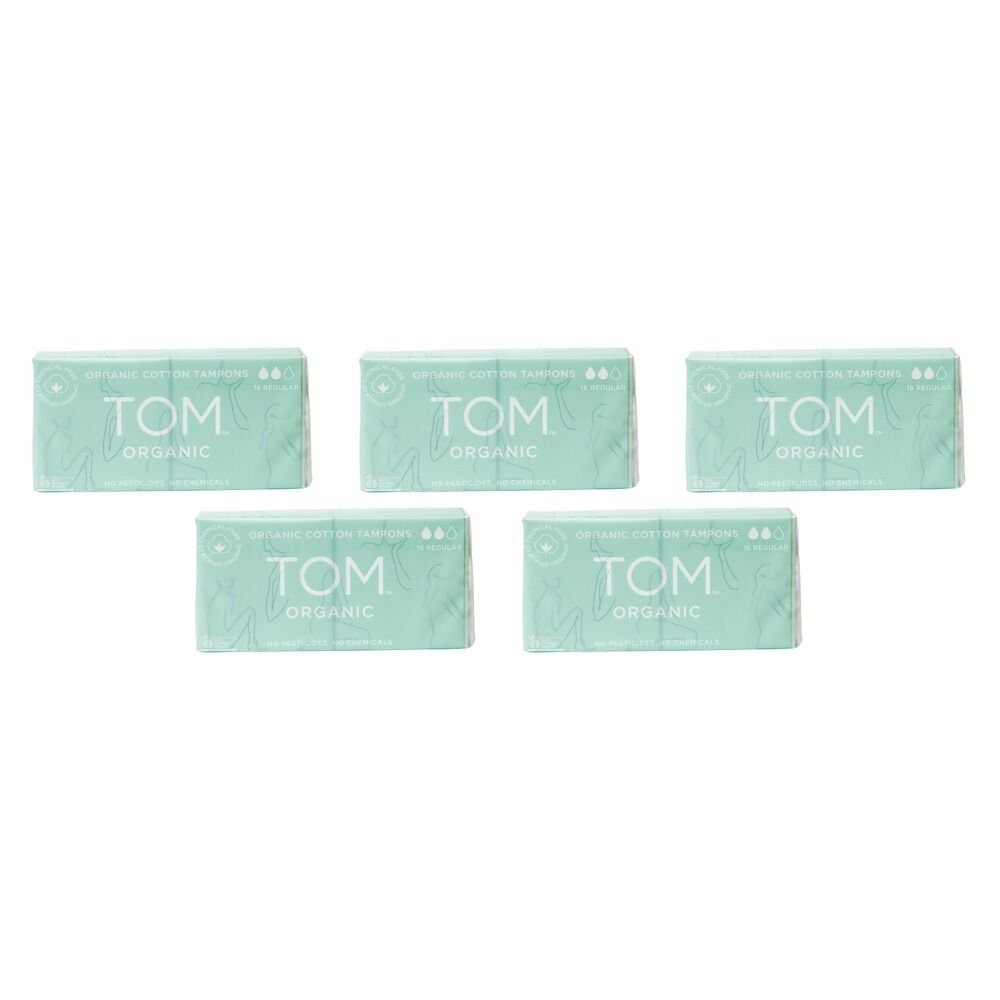 TOM Organic Regular Tampons 16 Pack Bundle of 5