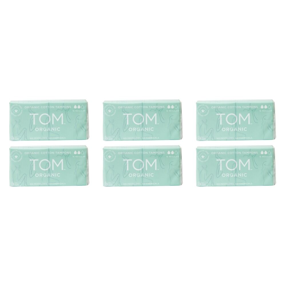 TOM Organic Regular Tampons 16 Pack Bundle of 6