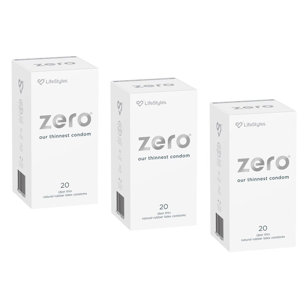LifeStyles Zero Condoms 20 Pack Bundle of 3
