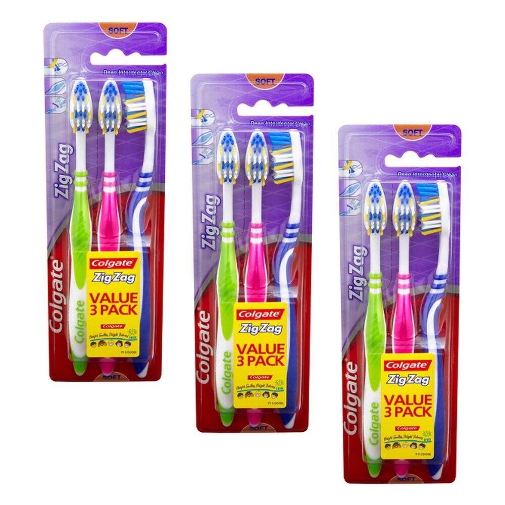 Colgate ZigZag Toothbrush Value Pack Soft 3 Pack Bundle of 3