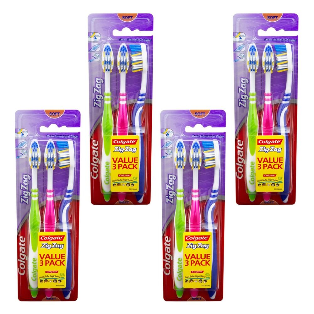 Colgate ZigZag Toothbrush Value Pack Soft 3 Pack Bundle of 4