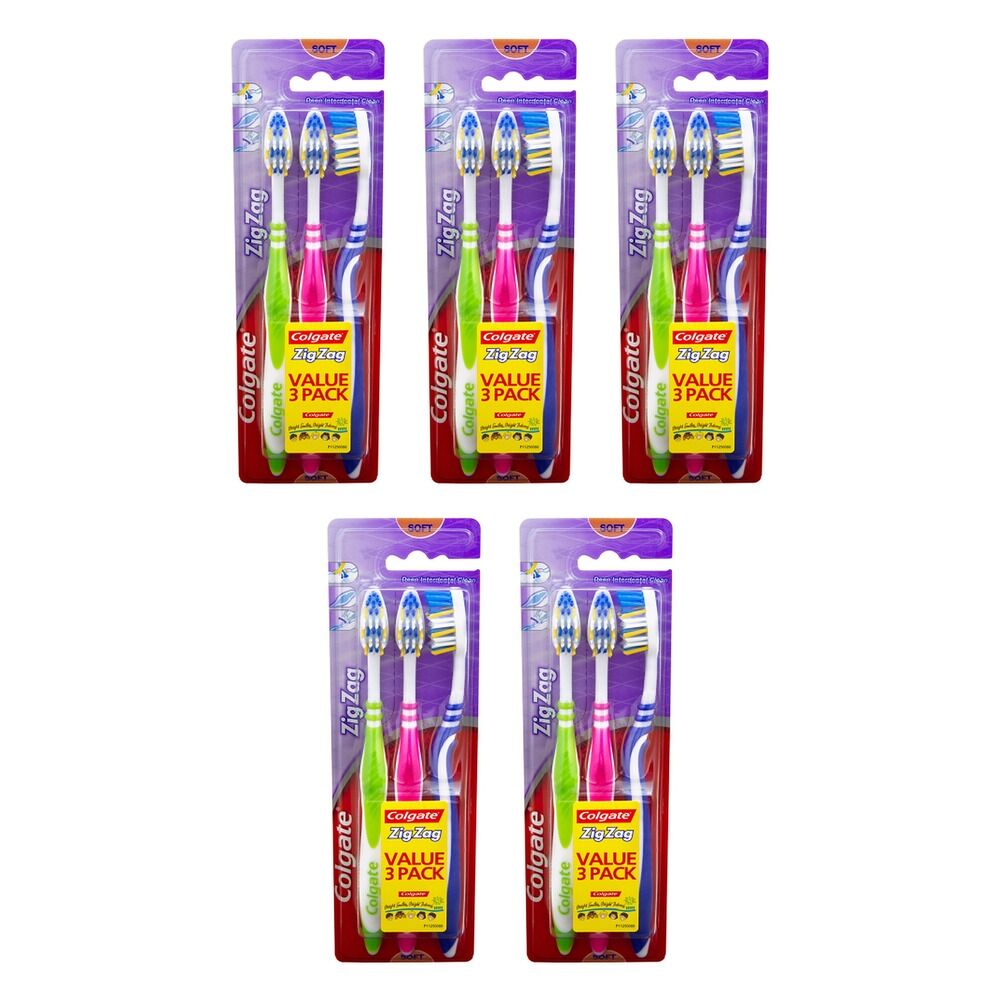 Colgate ZigZag Toothbrush Value Pack Soft 3 Pack Bundle of 5