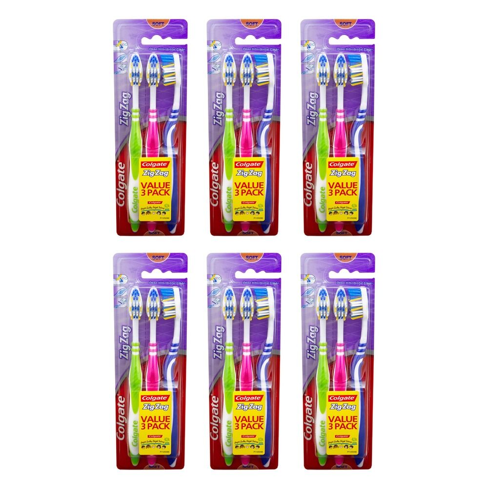 Colgate ZigZag Toothbrush Value Pack Soft 3 Pack Bundle of 6