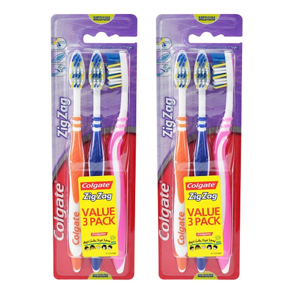 Colgate ZigZag Toothbrush Value Pack Medium 3 Pack Bundle of 2