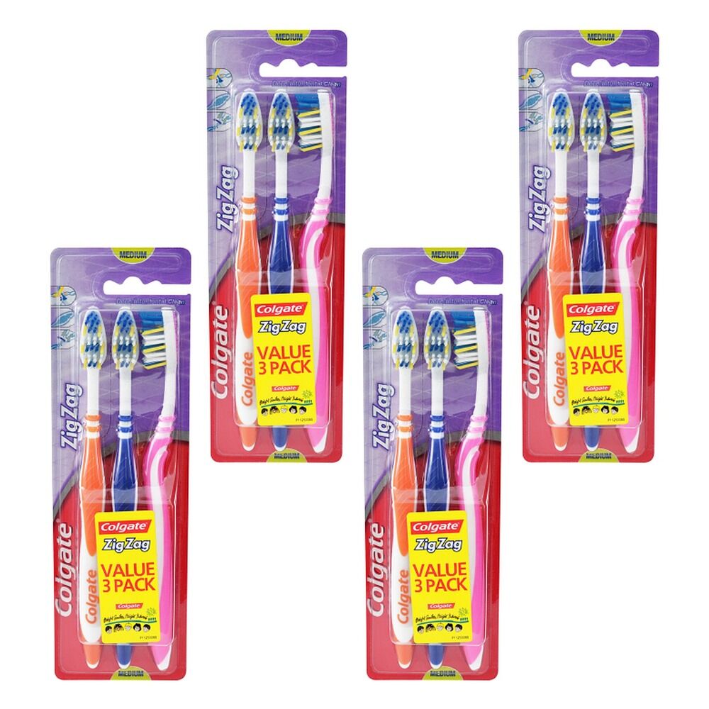 Colgate ZigZag Toothbrush Value Pack Medium 3 Pack Bundle of 4