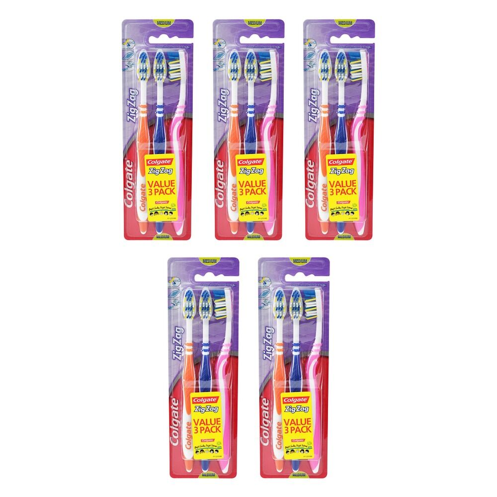 Colgate ZigZag Toothbrush Value Pack Medium 3 Pack Bundle of 5