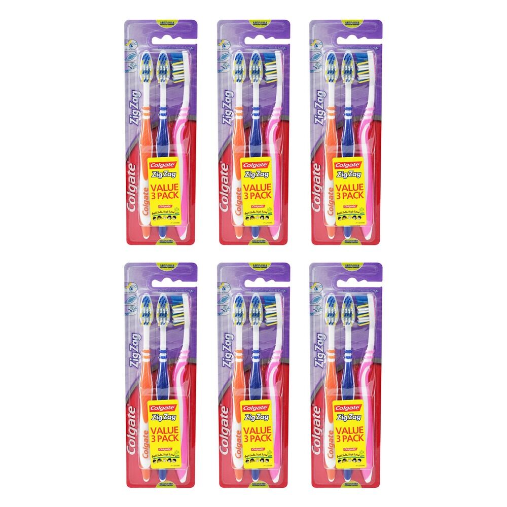 Colgate ZigZag Toothbrush Value Pack Medium 3 Pack Bundle of 6