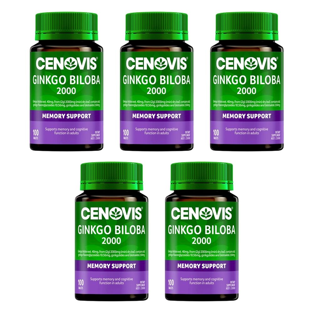 Cenovis Ginkgo Biloba 2000 Memory Support 100 Tablets Pack of 5