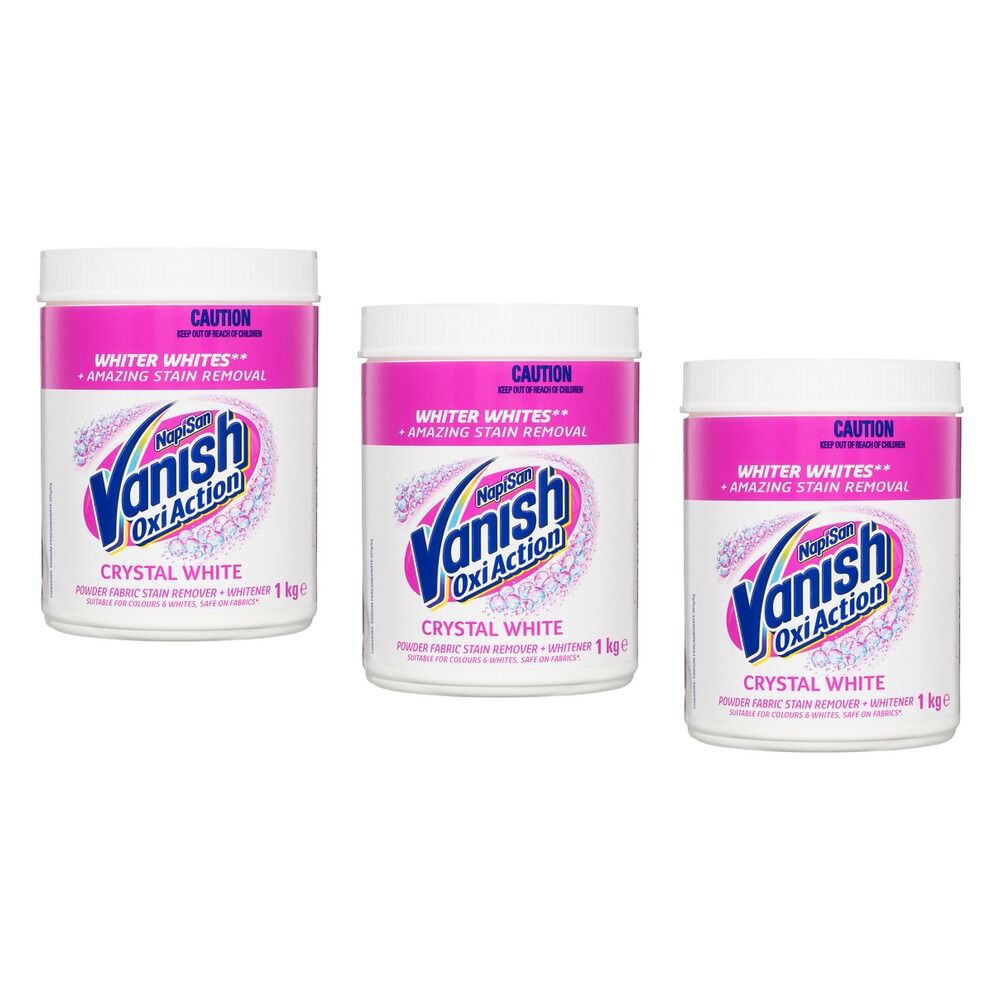 Vanish NapiSan Oxi Action Crystal White Stain Remover Powder 1kg Pack of 3