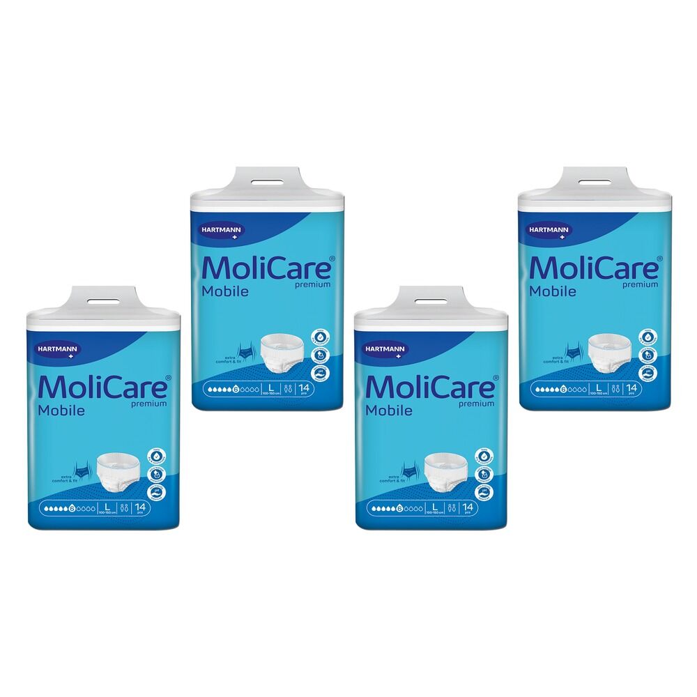 MoliCare Premium Mobile 6 Drops Incontinence Pants Size L 14 Pack x Bundle of 4