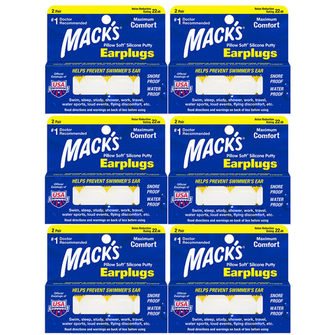 Macks Pillow Soft Silicone Putty Earplugs 2 Pair NRR 22dB Pack of 6