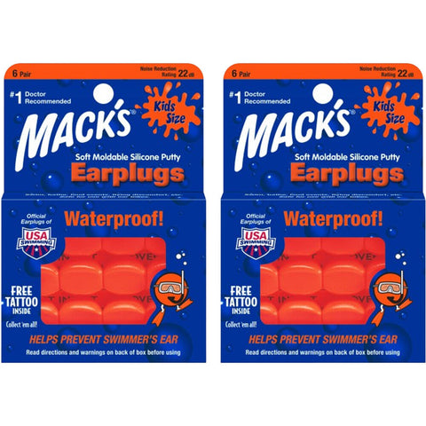 Macks Kids Size Waterproof Silicone Putty Earplug 2x 6 Pairs Reduction Rating 22db