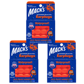 Macks Kids Waterproof Silicone Putty Earplugs 6 Pairs NRR 22dB Bundle of 3