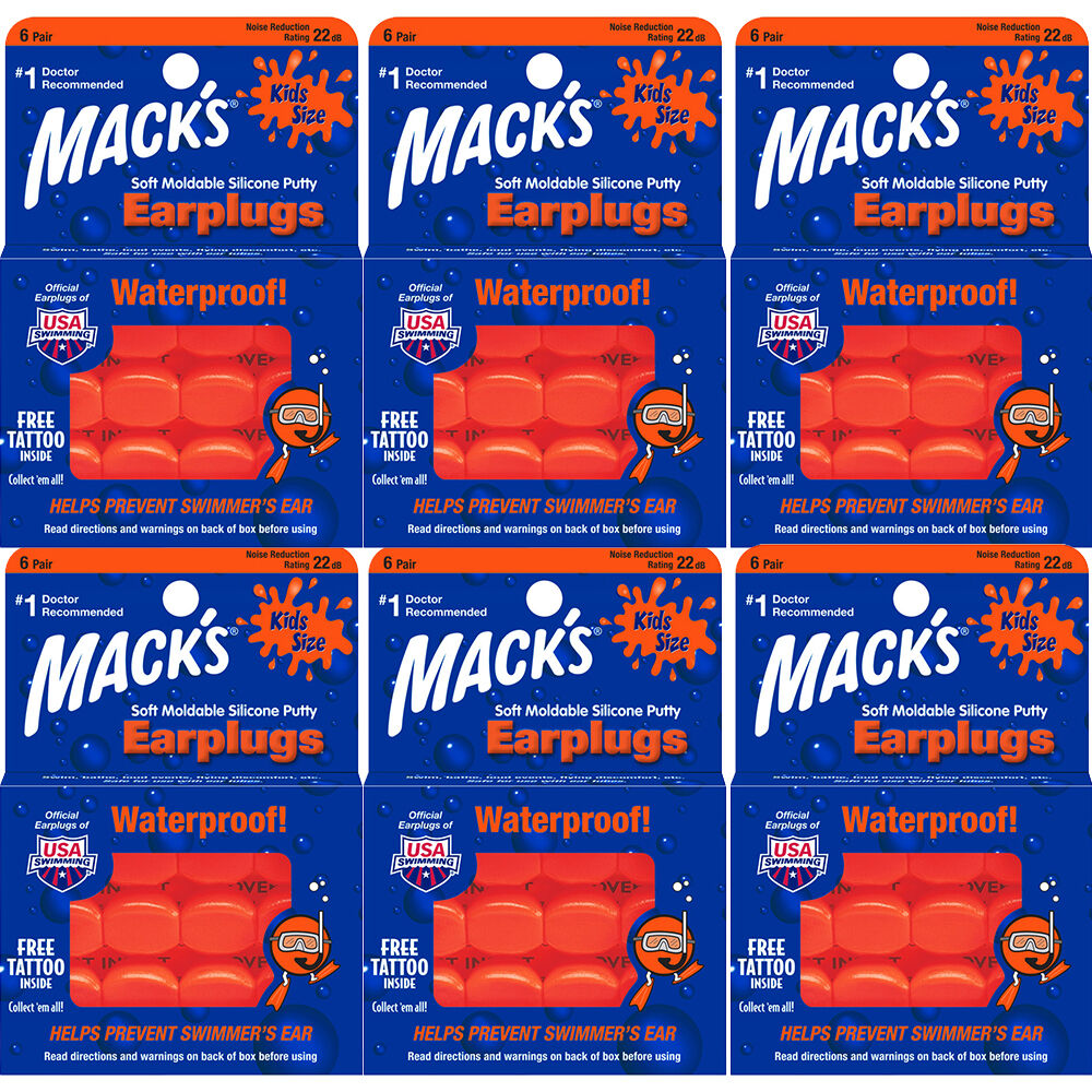 Macks Kids Waterproof Silicone Putty Earplugs 6 Pair NRR 22dB Bundle