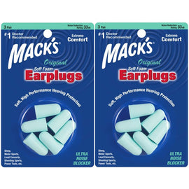 Macks Original Soft Foam Earplugs 2x 3 Pairs Noise Reduction Rating 33db