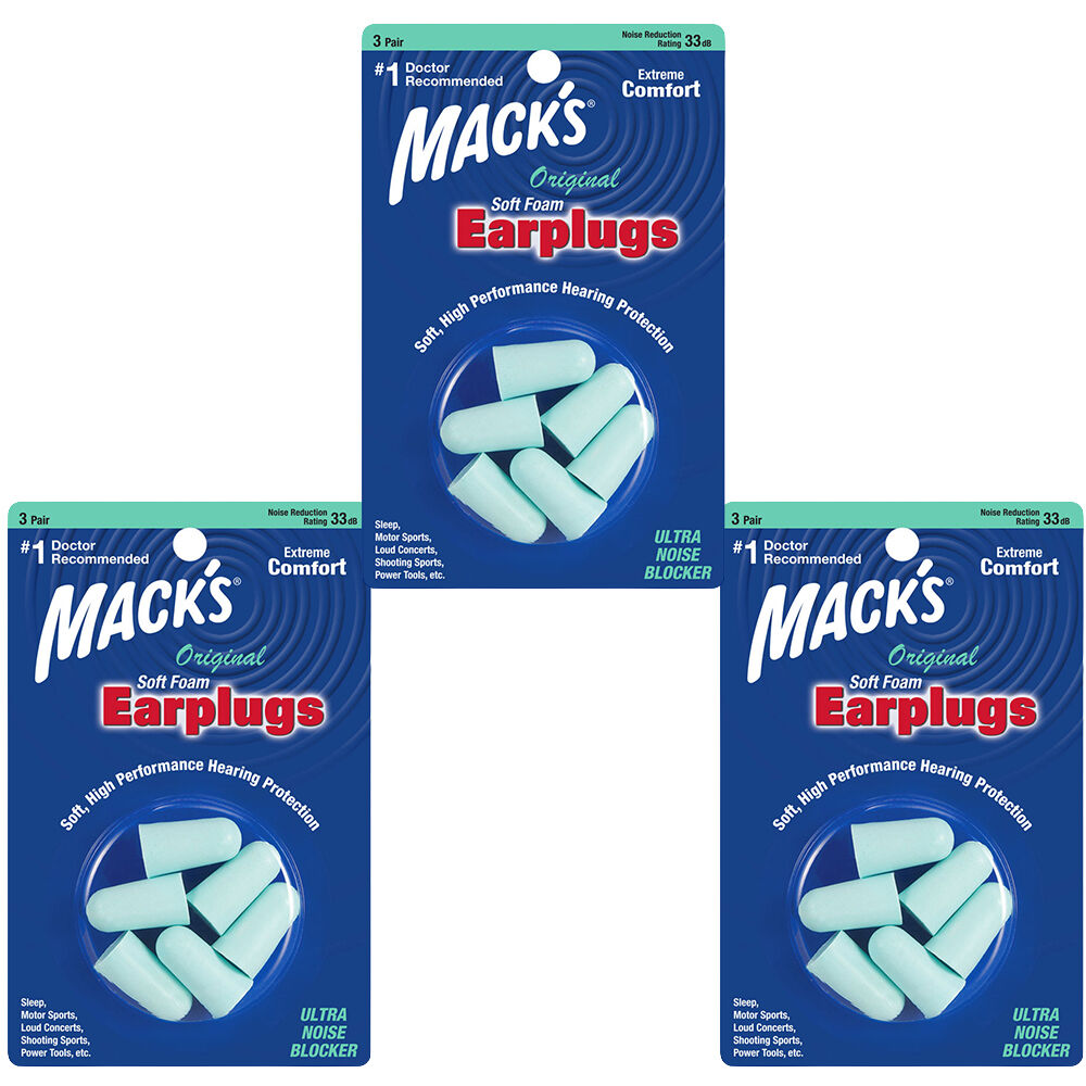 Macks Original Soft Foam Earplugs 9 Pair NRR 33 dB Bundle for Sleep