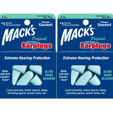 Macks Original Soft Foam Earplugs 2x 5 Pairs Noise Reduction Rating 32db