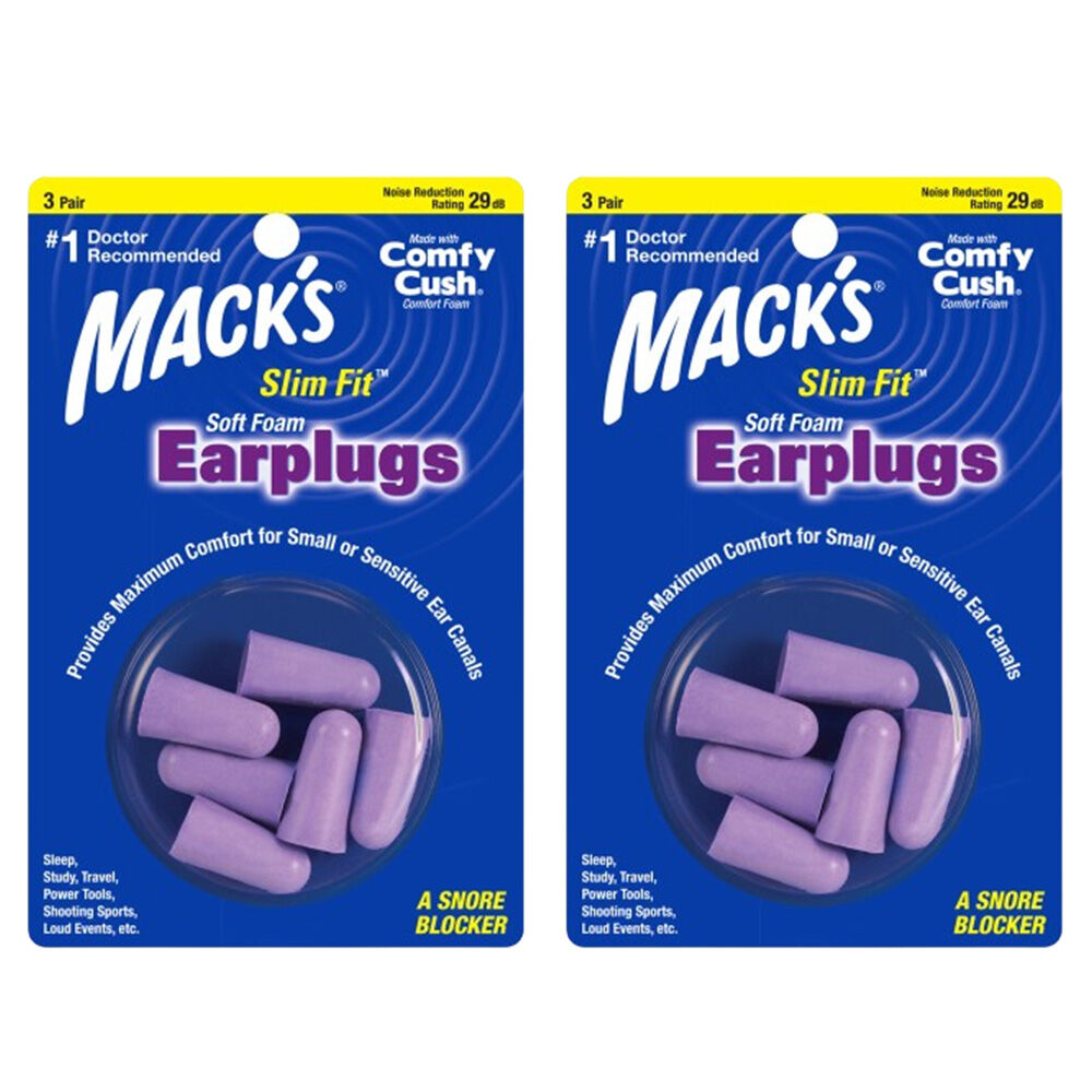 Macks Slim Fit Soft Foam Earplugs 2x 3 Pairs Noise Reduction Rating 29db