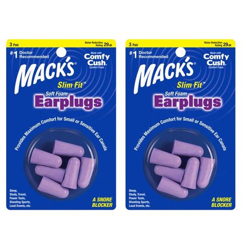Macks Slim Fit Soft Foam Earplugs 2x 3 Pairs Noise Reduction Rating 29db