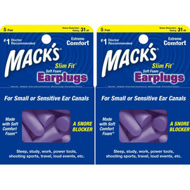 Macks Slim Fit Soft Foam Earplugs 2x 5 Pairs Noise Reduction Rating 31db