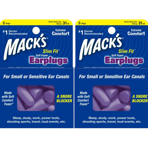 Macks Slim Fit Soft Foam Earplugs 2x 5 Pairs Noise Reduction Rating 31db