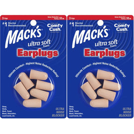Macks Ultra Soft Foam Earplugs 2x 3 Pairs Noise Reduction Rating 33db