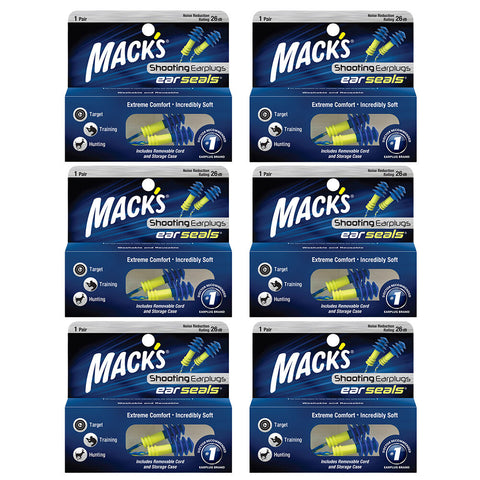 Macks Silicone Ear Seals Earplugs with Cord and Case NRR 26 dB Pack of 6