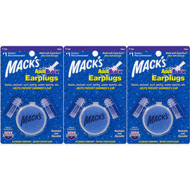 Macks AquaBlock 3 Pack Earplugs Superseal Ultra Soft Silicone with Case