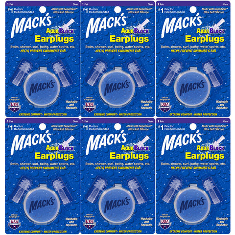 Macks AquaBlock Ultra Soft Silicone Earplugs 1 Pair with Case 6 Pack