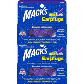 Macks Aquablock Purple 2x 2 Pairs Plus Storage Case Washable And Reusable