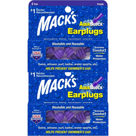 Macks Aquablock Purple 2x 2 Pairs Plus Storage Case Washable And Reusable