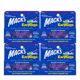 Macks AquaBlock Purple Earplugs 2 Pair with Case Washable Reusable Pack of 4