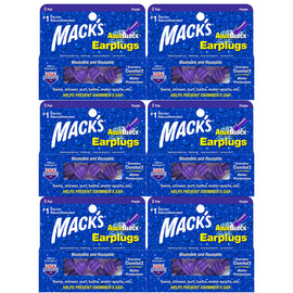 Macks Aquablock Purple 2 Pair Earplugs with Case Washable Reusable Pack of 6